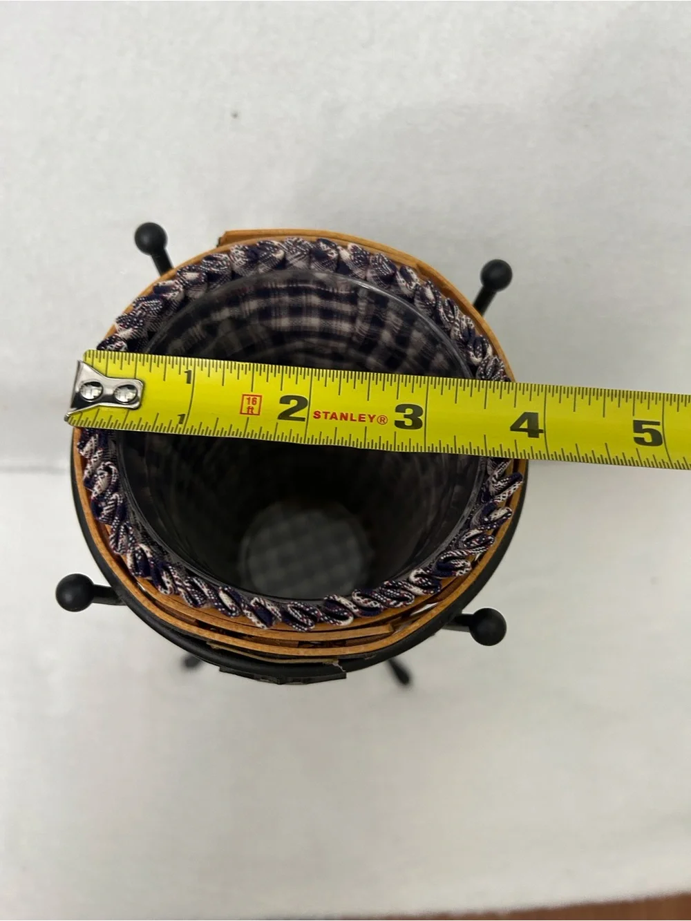 Longaberger Honey Oak Woven Umbrella Stand with Black Metal Frame